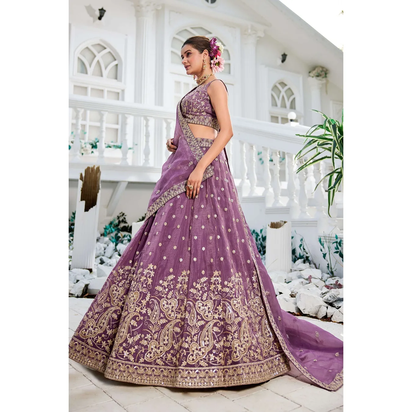 Addorn Craft Golden Tissue Embroidered Lehenga Choli Set